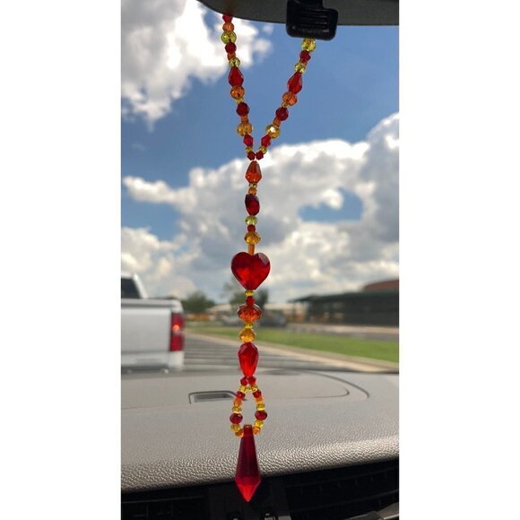 Beaded Suncatcher Rearview Mirror Ornament Yellow Red Crystal Prism Car Charm - Picture 6 of 10